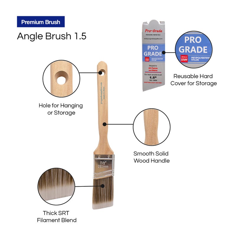 Pro-Grade Pro Grade - Paint Brushes - 12Ea 1.5" Angle Brushes - Image 5